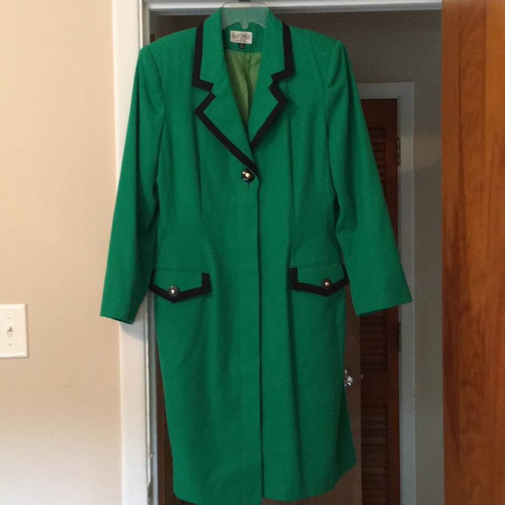 Green business suit dress with gold button details